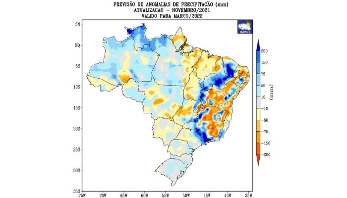 Previsão climática do Inmet mostra como ficarão as chuvas e temperaturas até abril de 2022